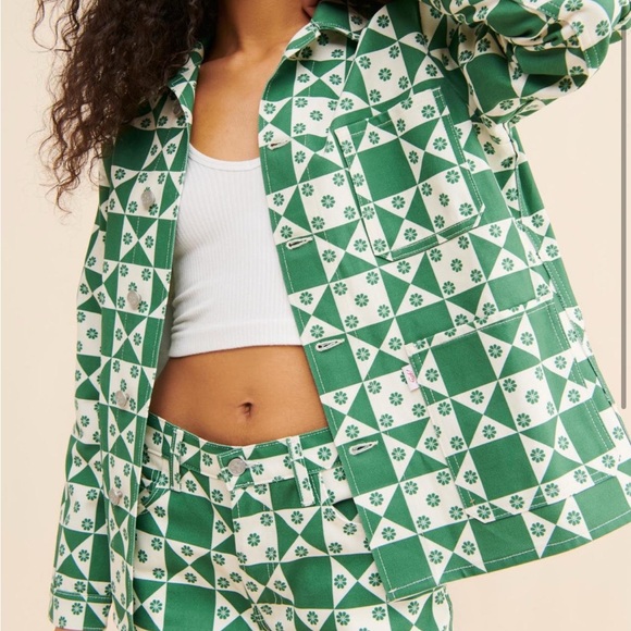 Lisa Says Gah Jackets & Blazers - Lisa Says Gah Green and White Checker Floral Utility Jacket